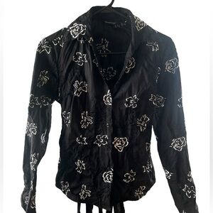 Samuel Dong Black Top with White Embroidery